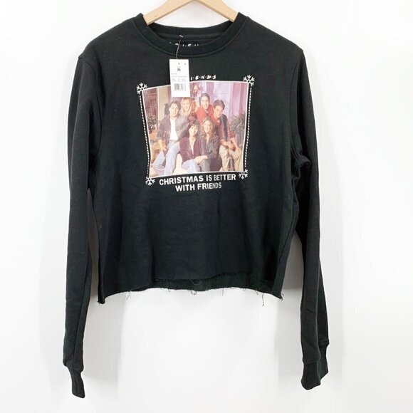 FRIENDS Christmas Black Raw Hem Sweatshirt - Picture 1 of 7